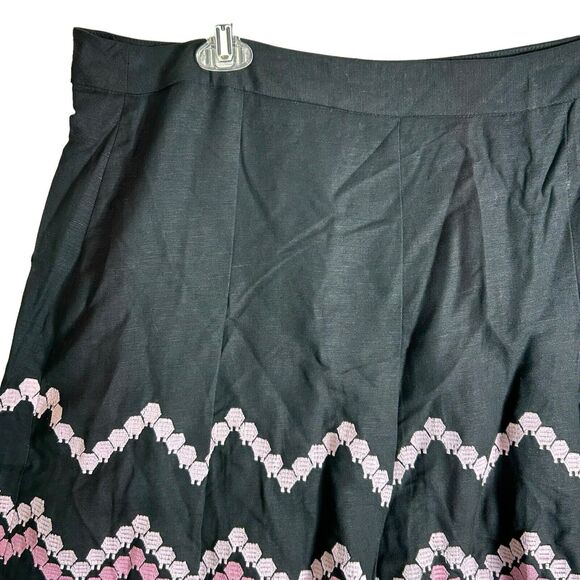 NEW Dressbarn Black+Pink Embroidered Linen Blend A-Line Skirt - Plus Size 20W - Picture 2 of 12